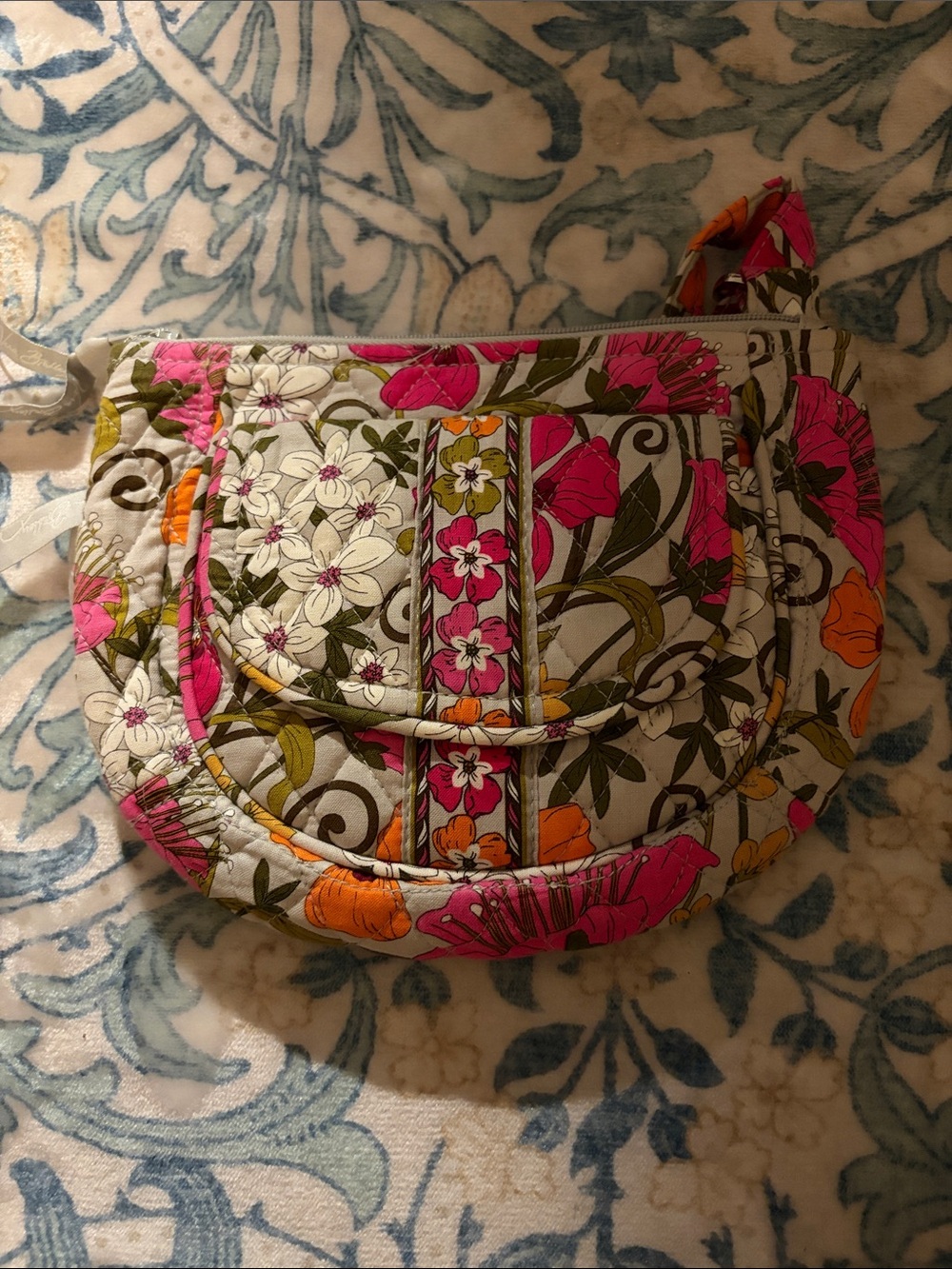 VB Floral Quilted Crossbody Bag in Pink and Orange